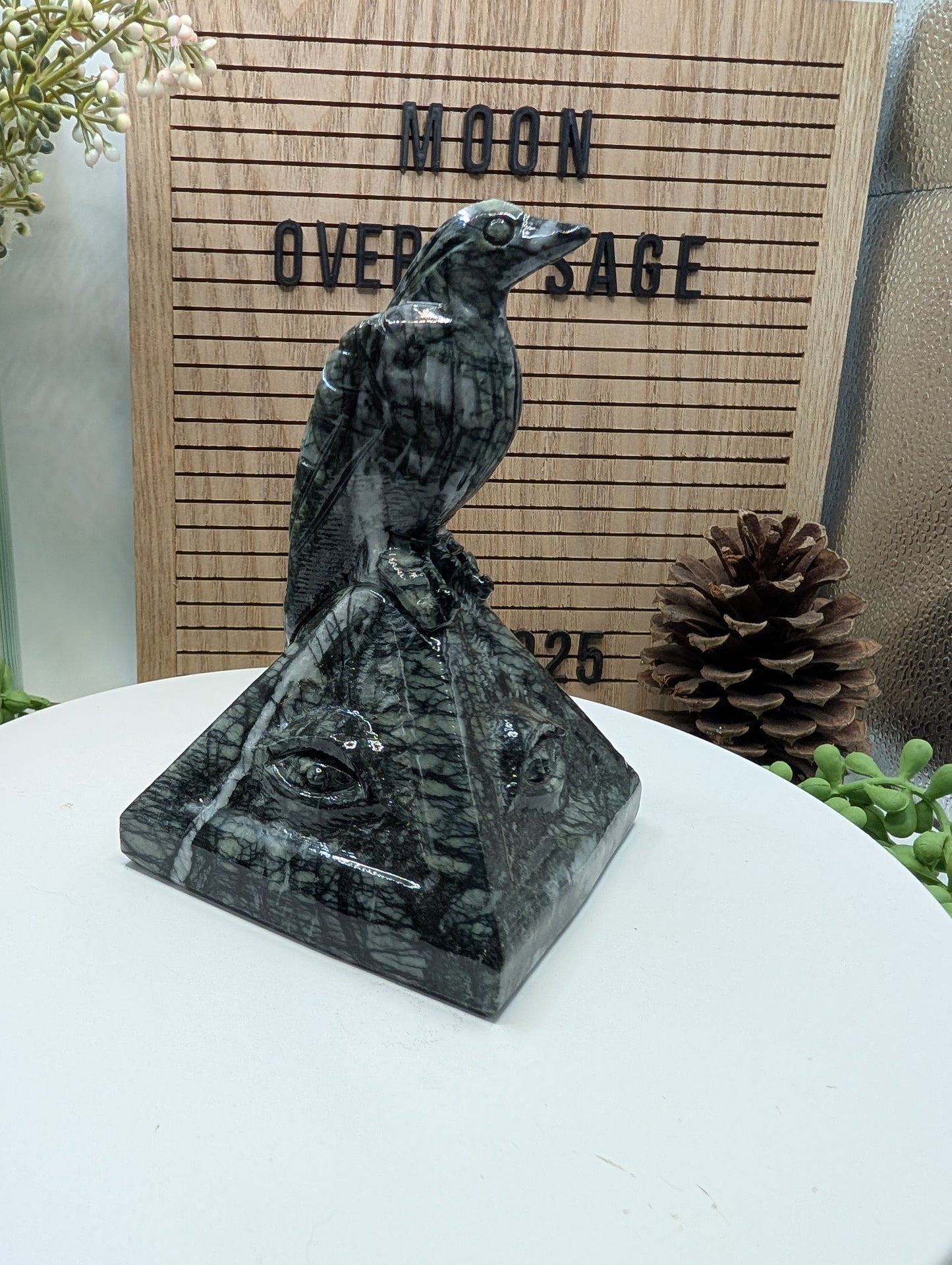 Pinolite Jasper Raven Sculpture