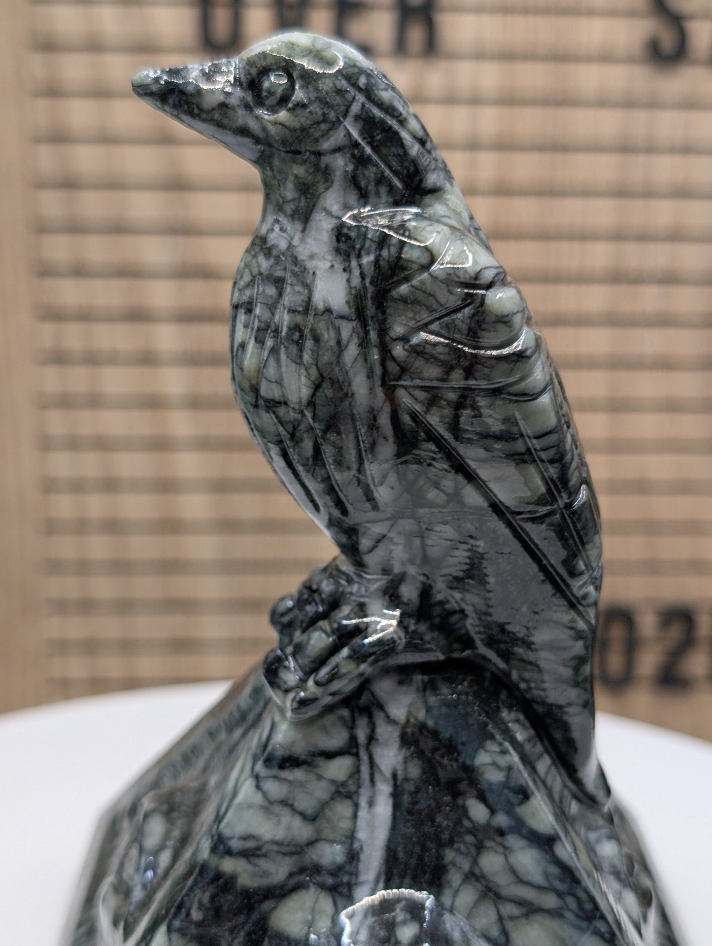 Pinolite Jasper Raven Sculpture