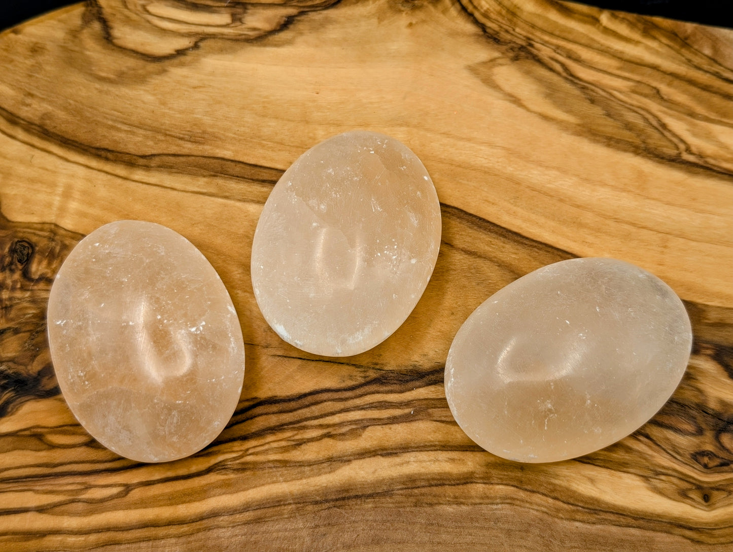 Selenite Palm Stones In Natural Satin Spar or Aura