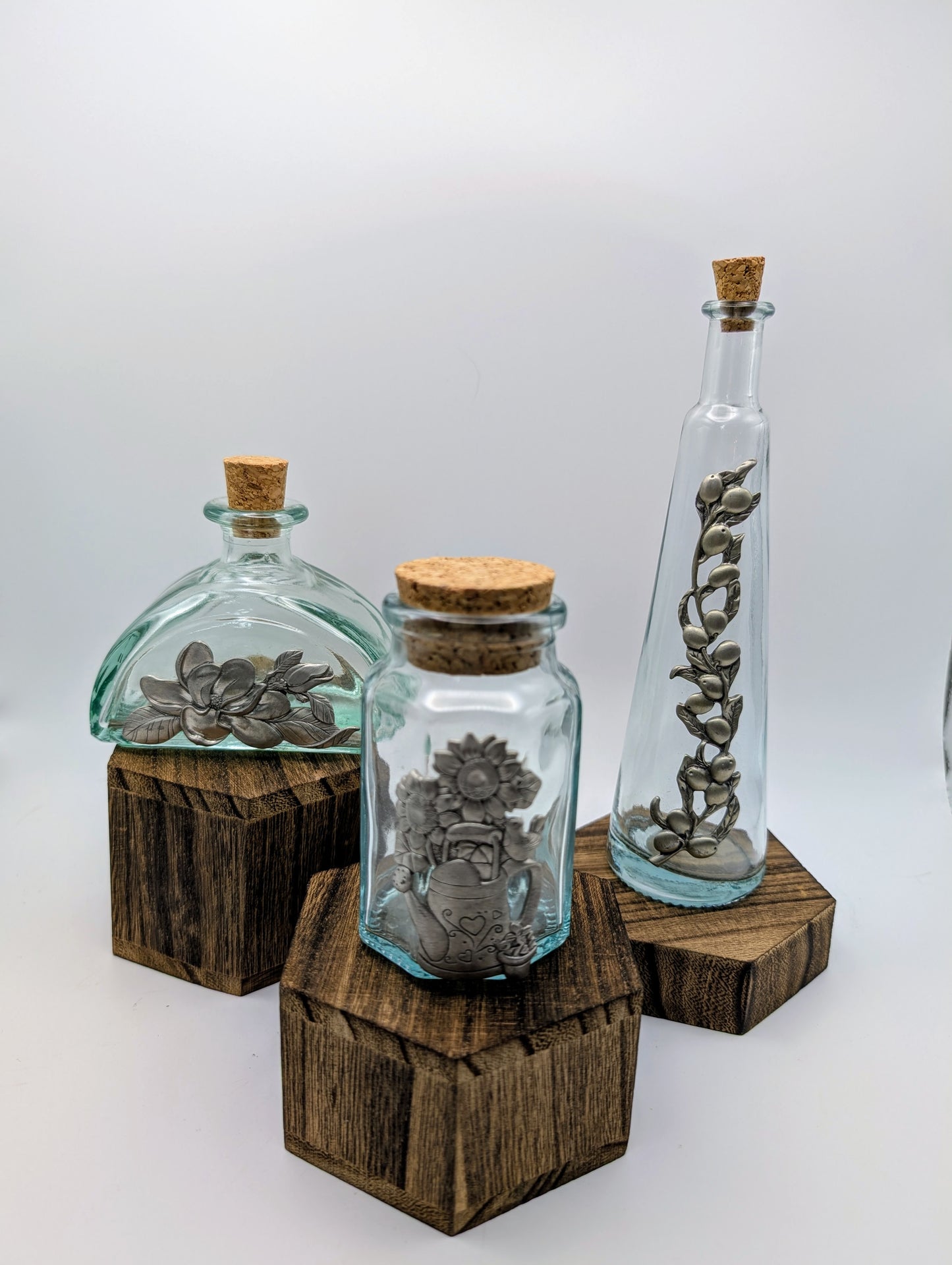 Pewter & Green Glass Decorative Moon Water Bottles