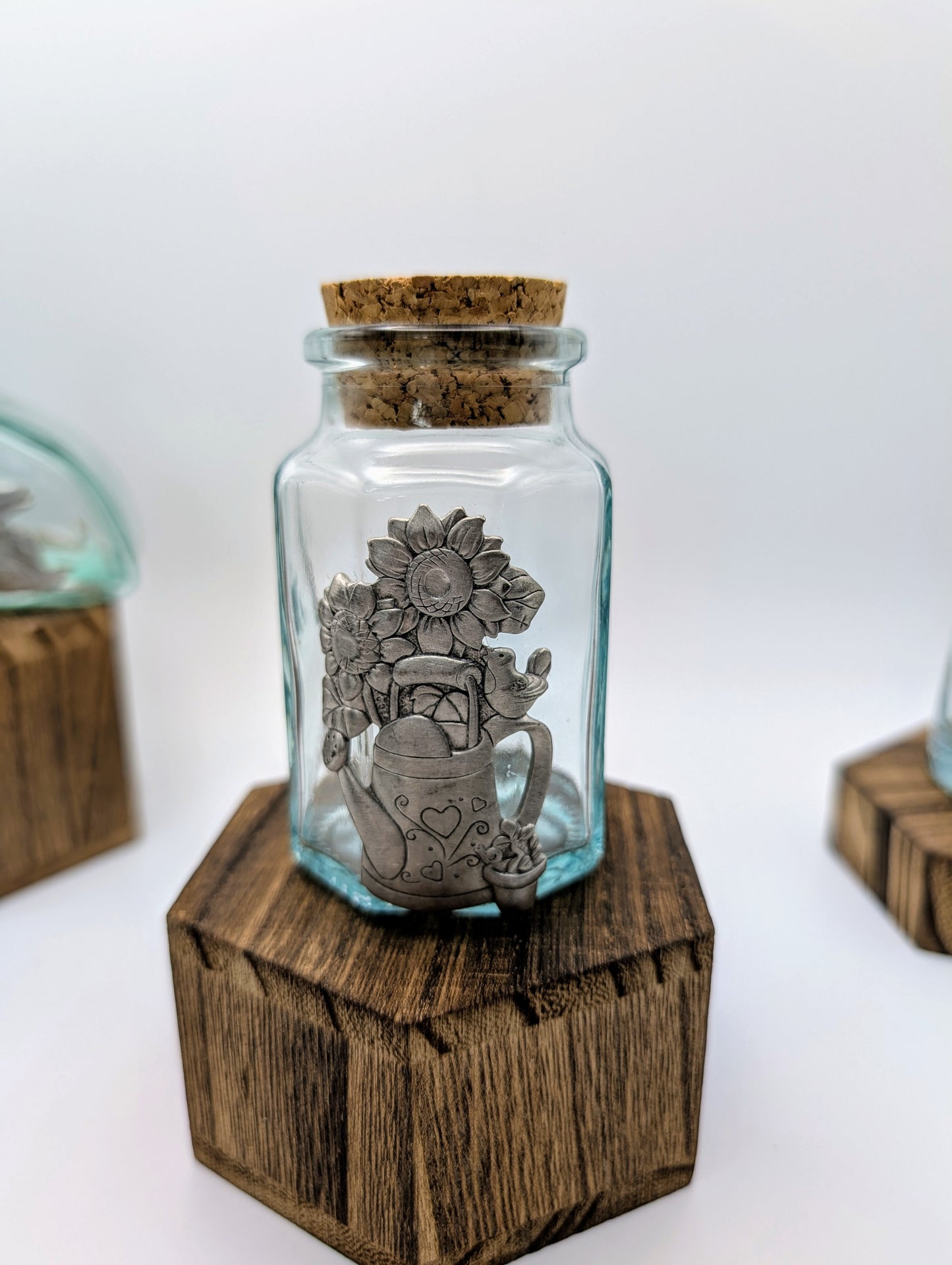 Pewter & Green Glass Decorative Moon Water Bottles