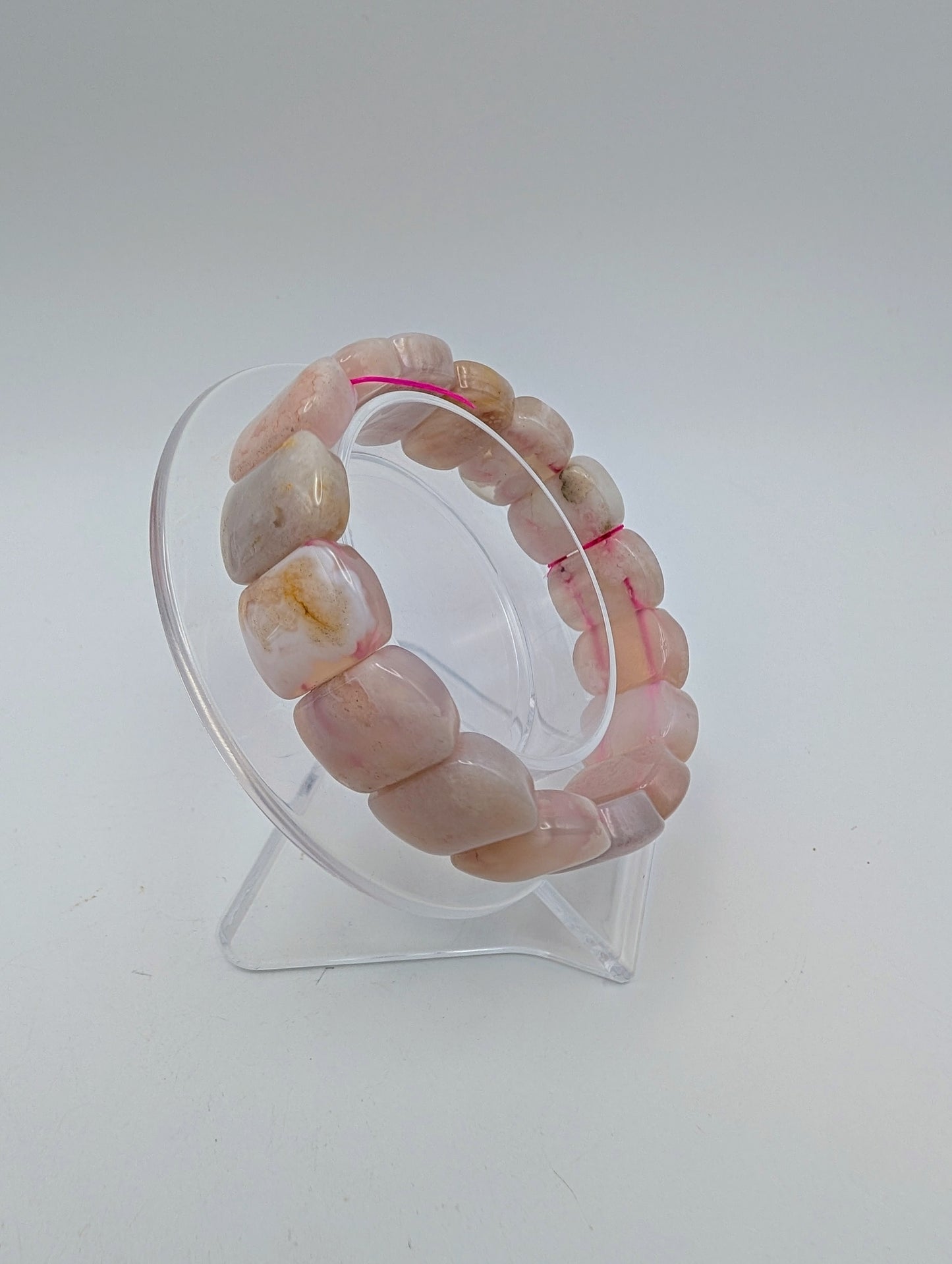 Pink Flower Agate Bangle Bracelet