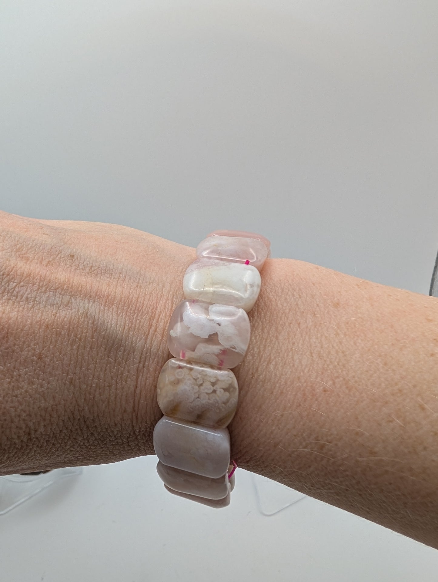 Pink Flower Agate Bangle Bracelet
