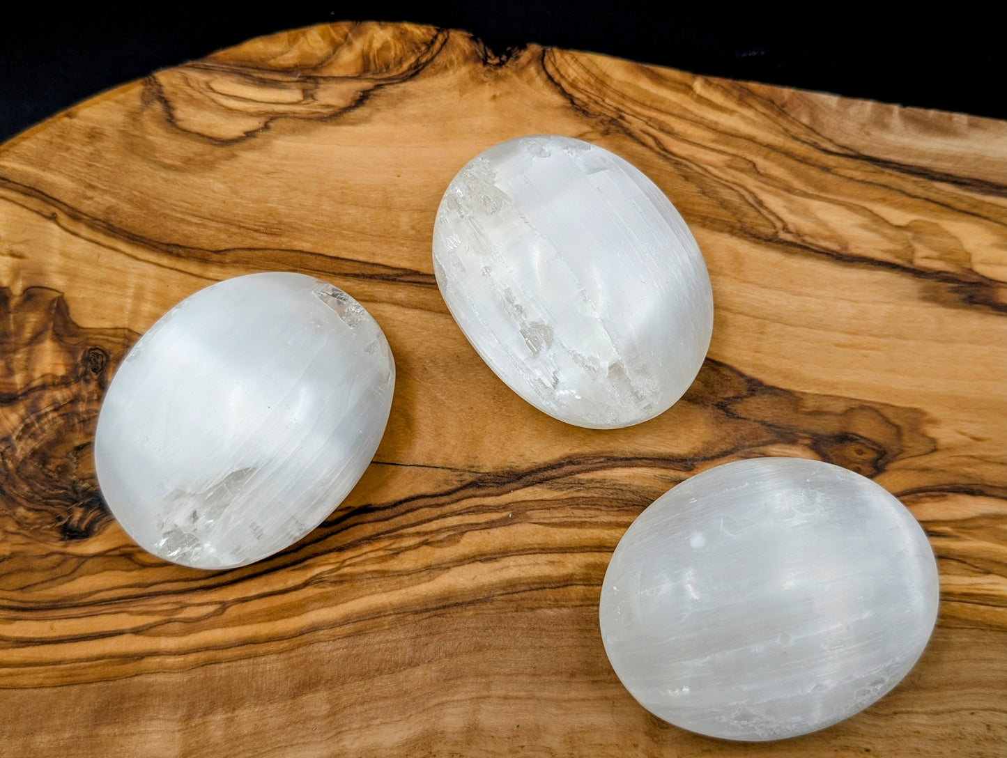 Selenite Palm Stones In Natural Satin Spar or Aura