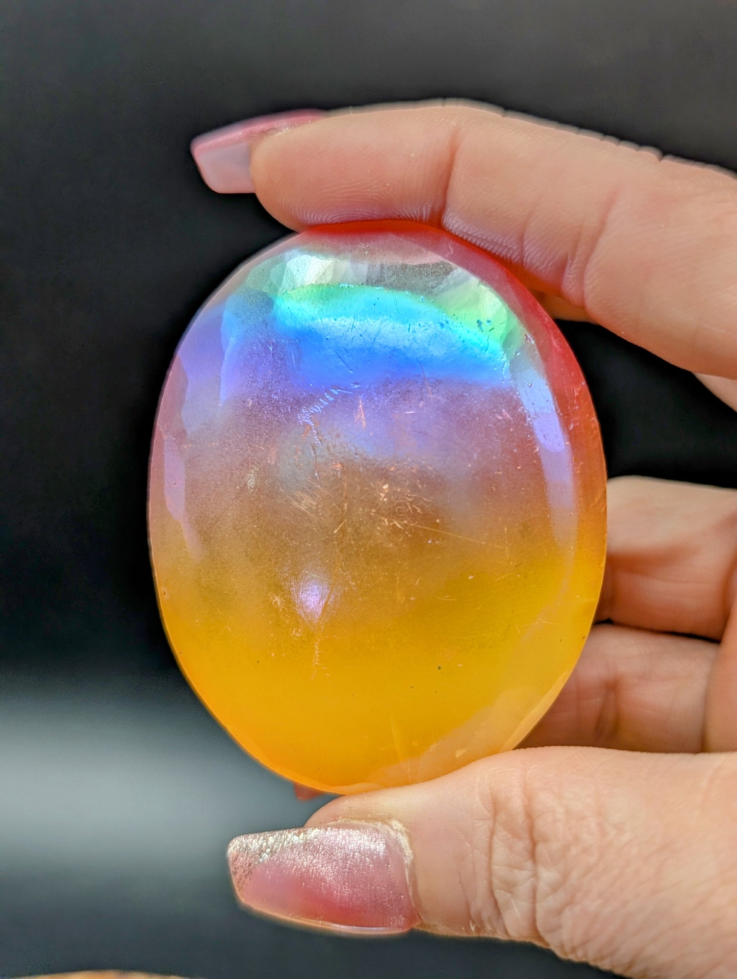 Selenite Palm Stones In Natural Satin Spar or Aura