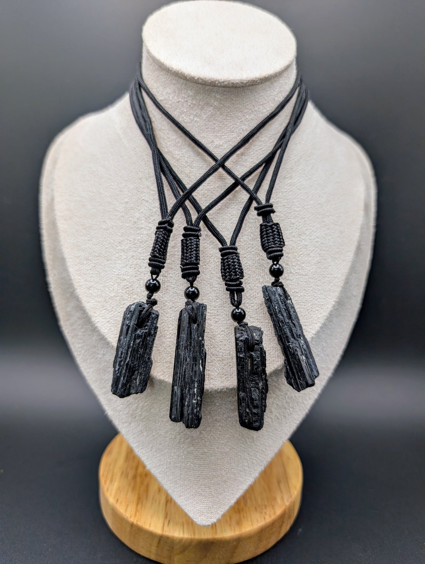 Raw Black Tourmaline Stone Necklace on Rope Chain