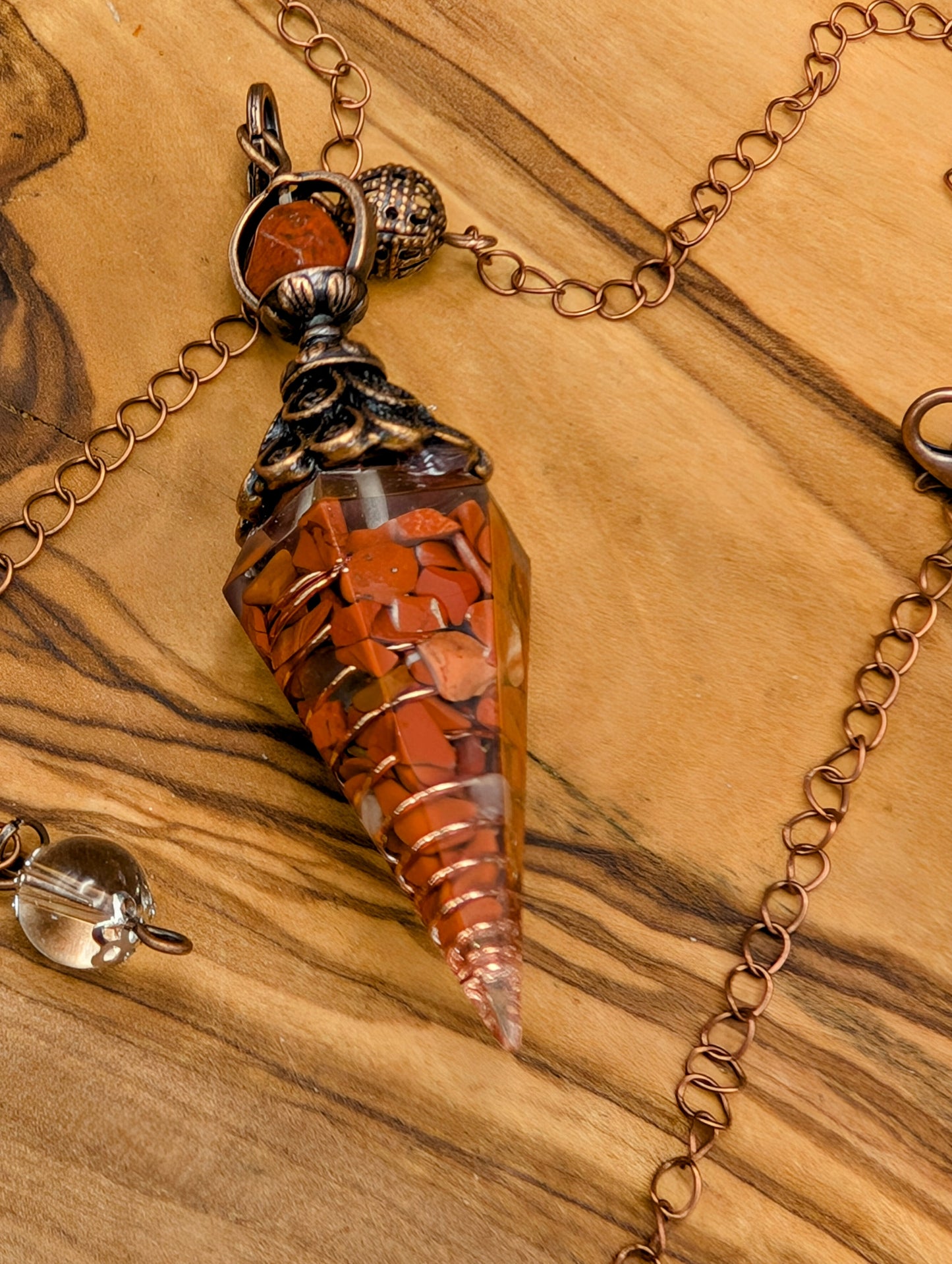 Resin Pendulum With Copper Wire and Crystal Chips & Clear Quartz Beads for Balance