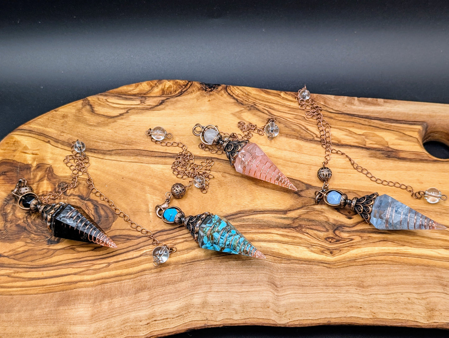 Resin Pendulum With Copper Wire and Crystal Chips & Clear Quartz Beads for Balance