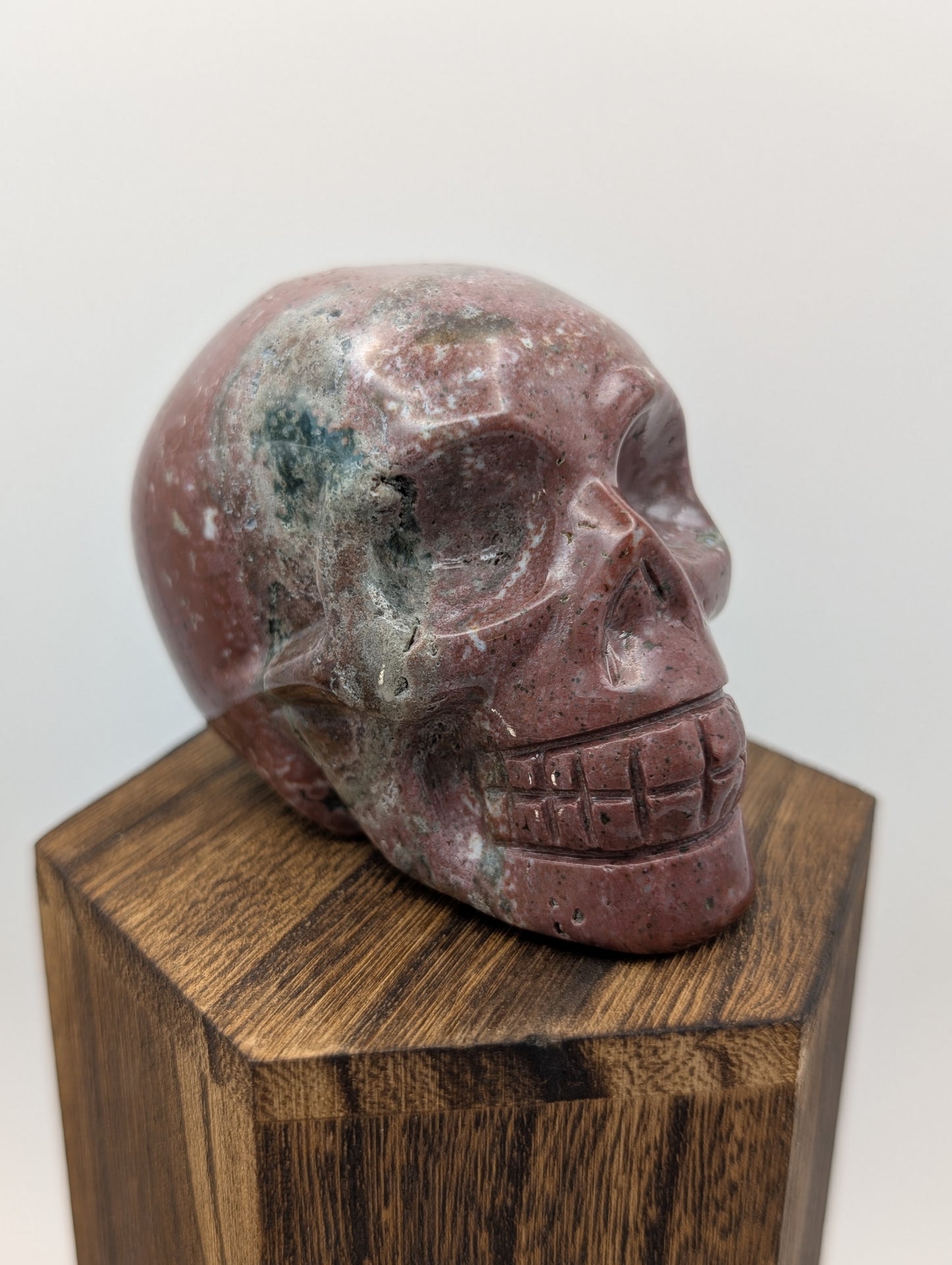 Rhodonite Crystal Skull Carving