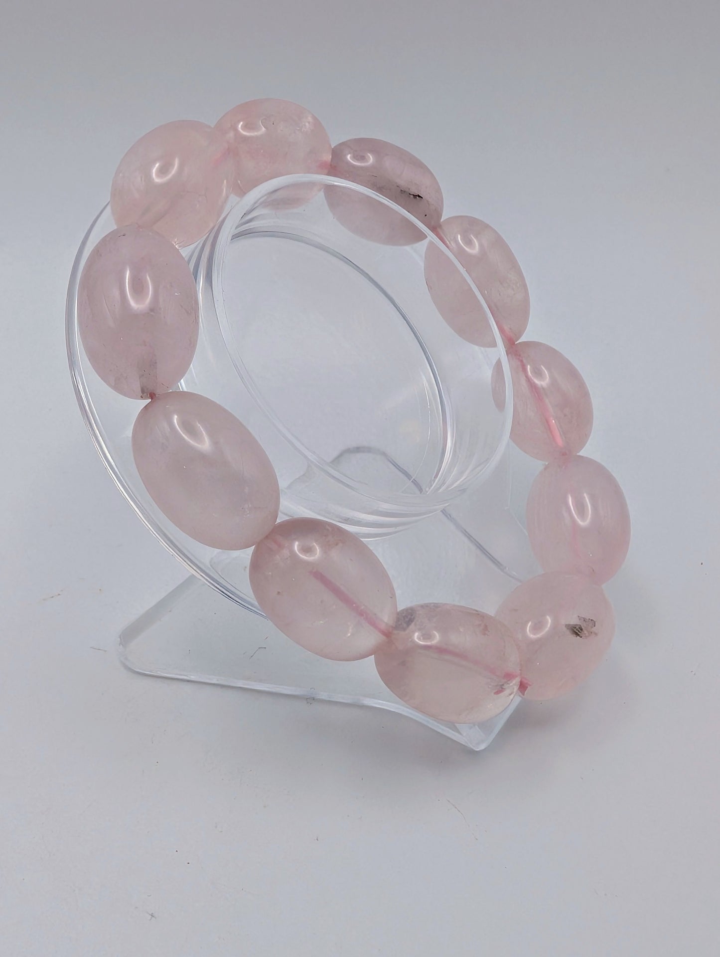 Beautiful Pink Rose Quartz - Large Oval Beaded Bracelet