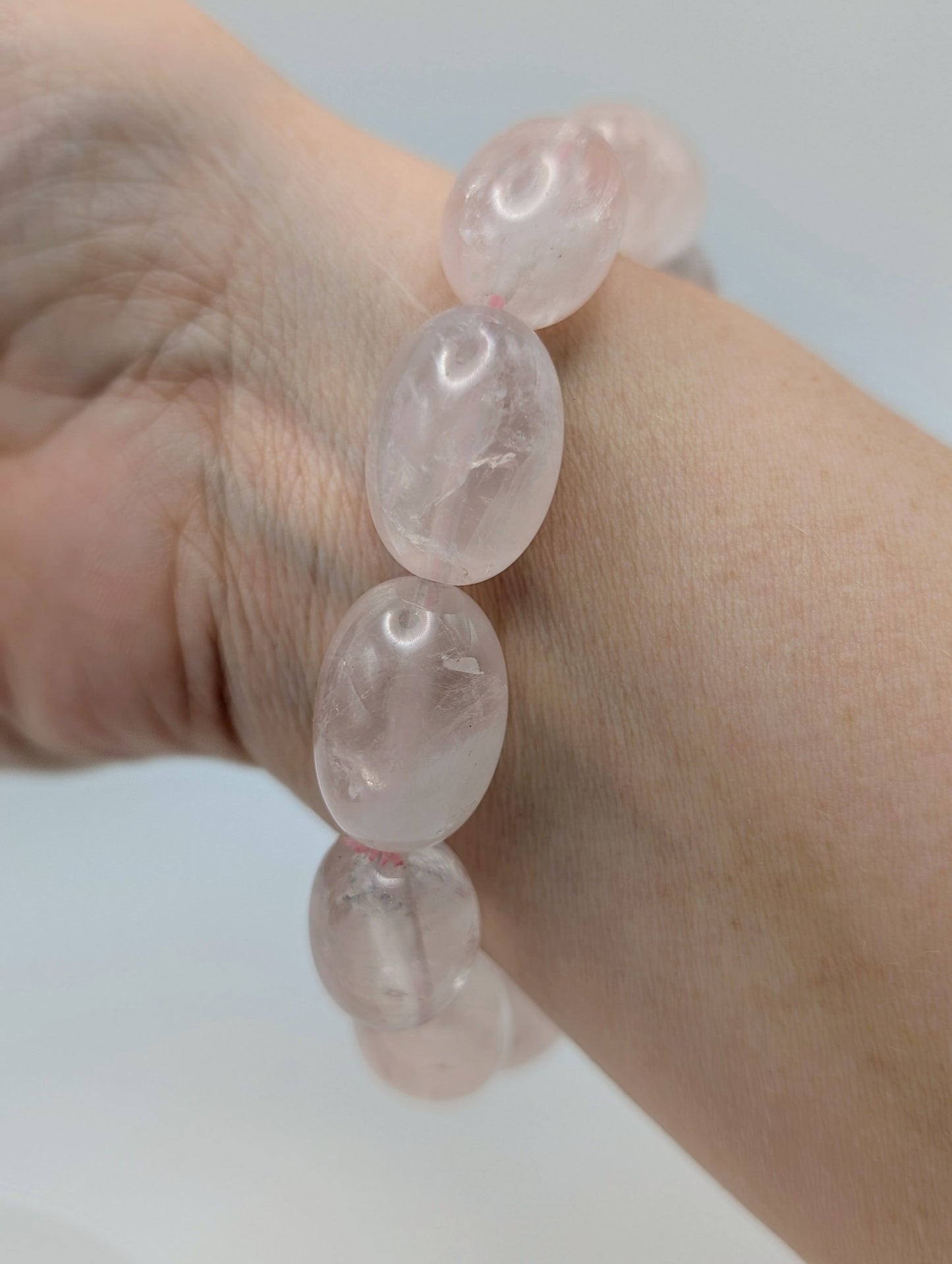 Beautiful Pink Rose Quartz - Large Oval Beaded Bracelet