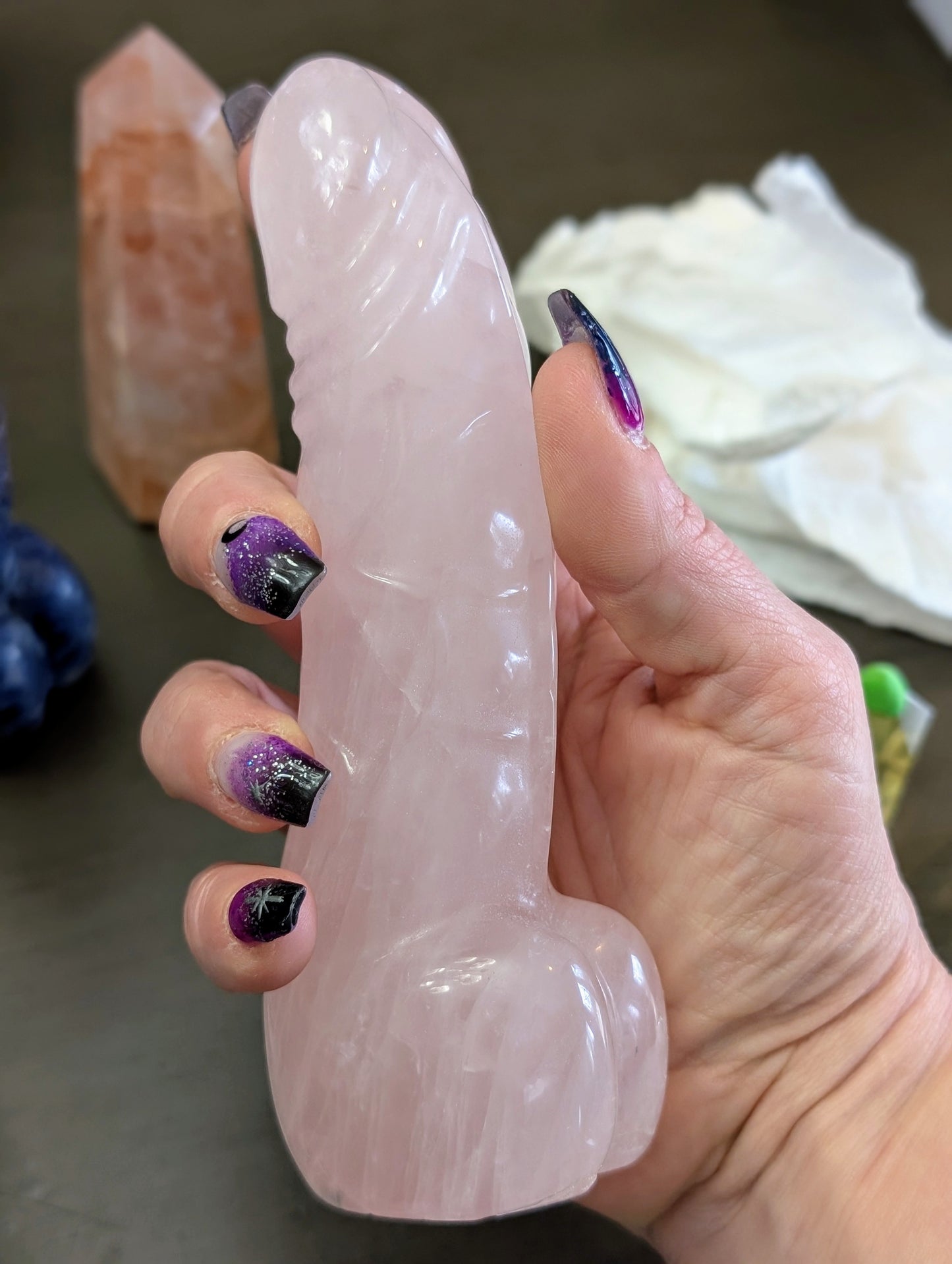 Crystal Carving, Large Phallus - Men's Penis (Garden Quartz, Sodalite, Rose Quartz, Zebra Jasper)