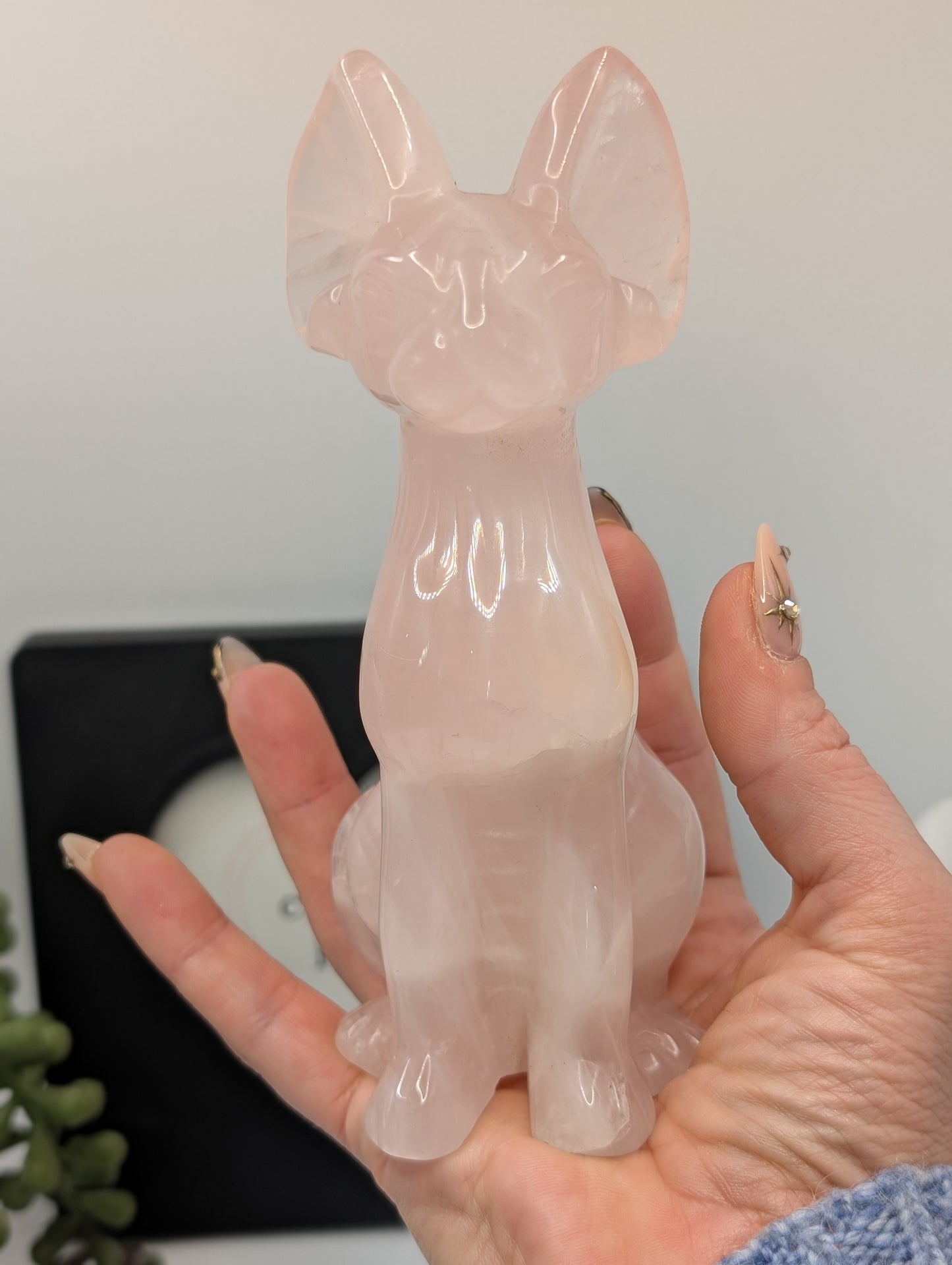 Large Rose Quartz Sphynx Cat Carving - Statement Piece!