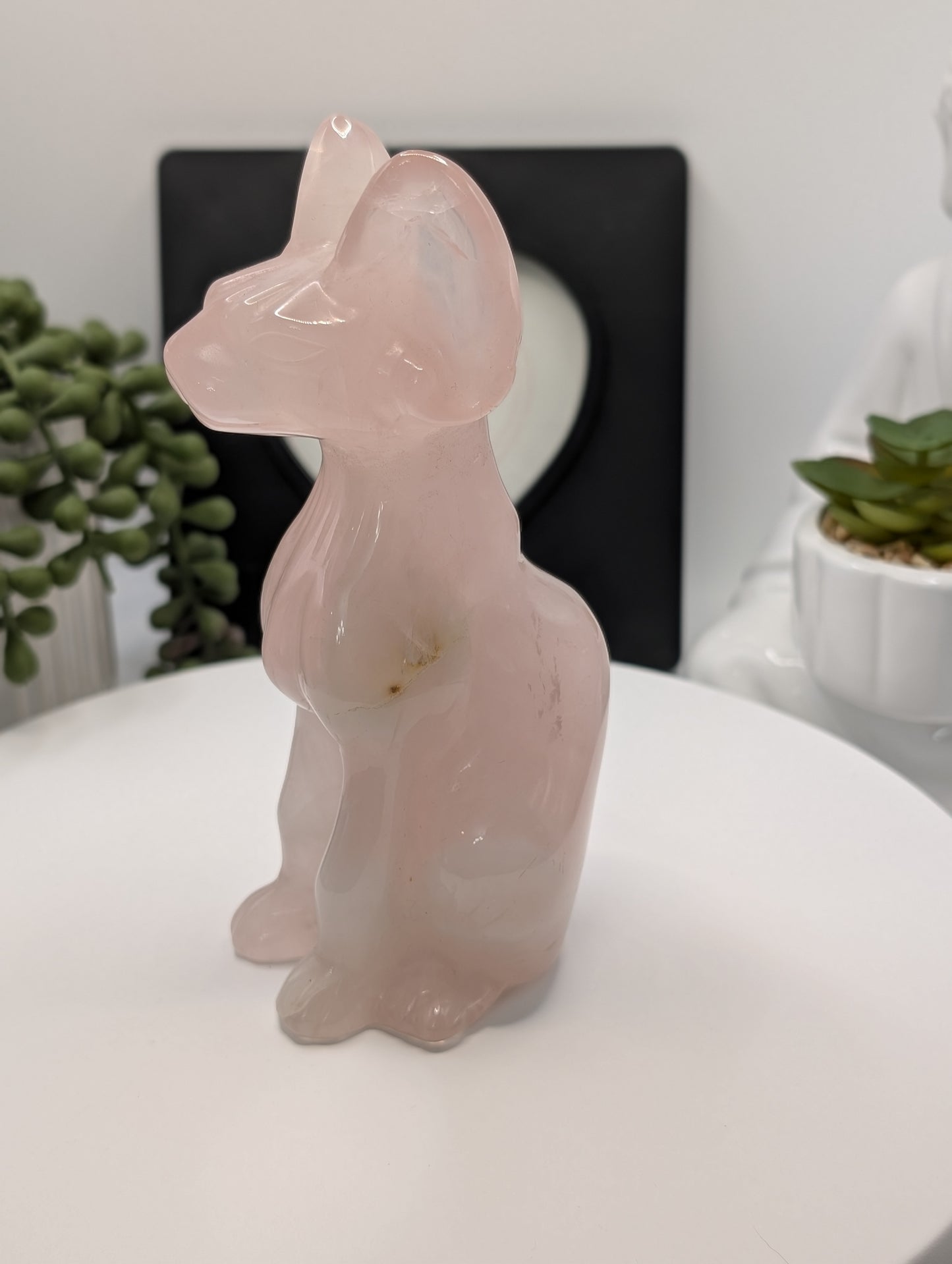 Large Rose Quartz Sphynx Cat Carving - Statement Piece!