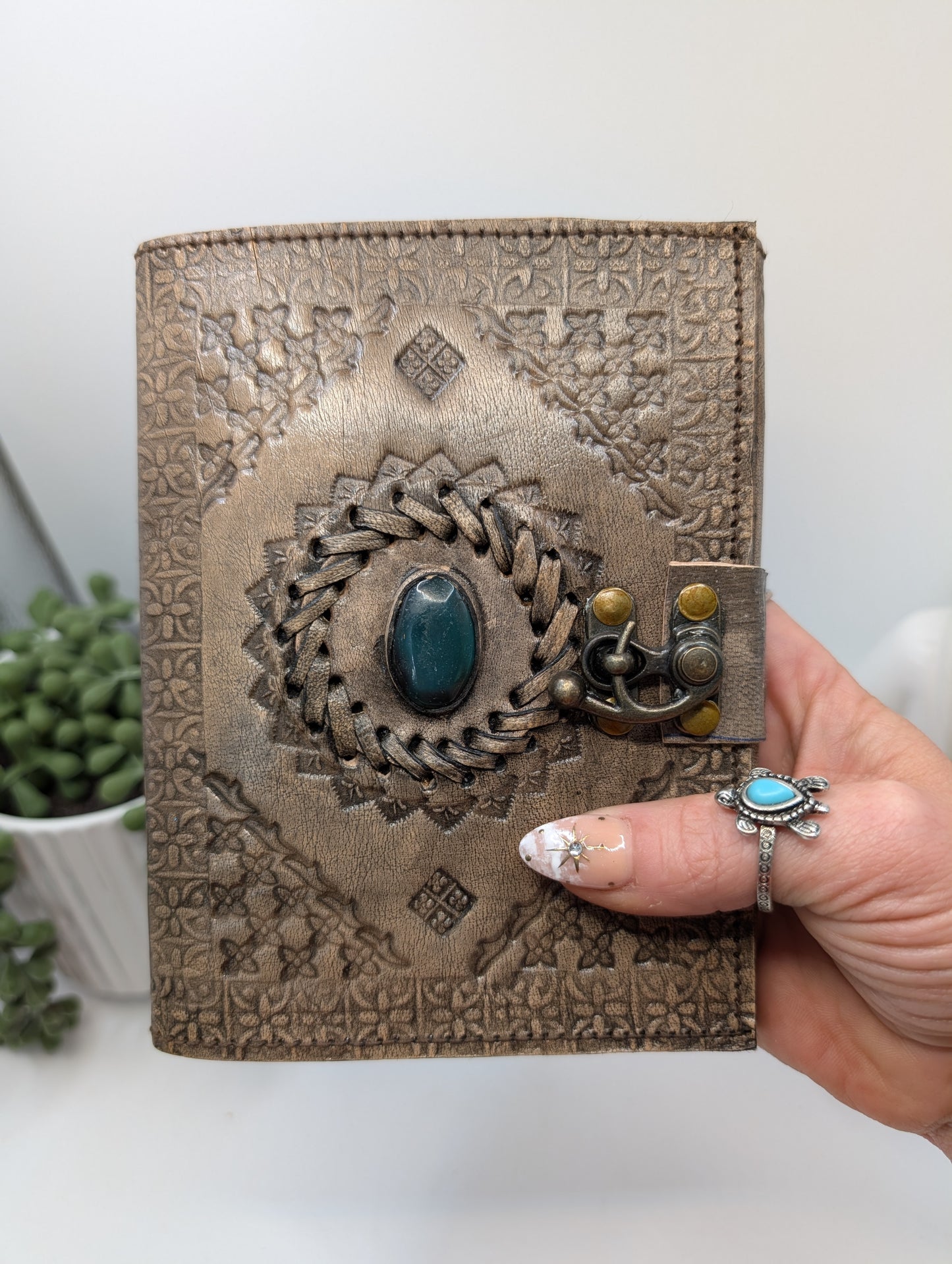 Small Leather Journal - 50 Pages with Metal Clasp Closure 6"x4.7"