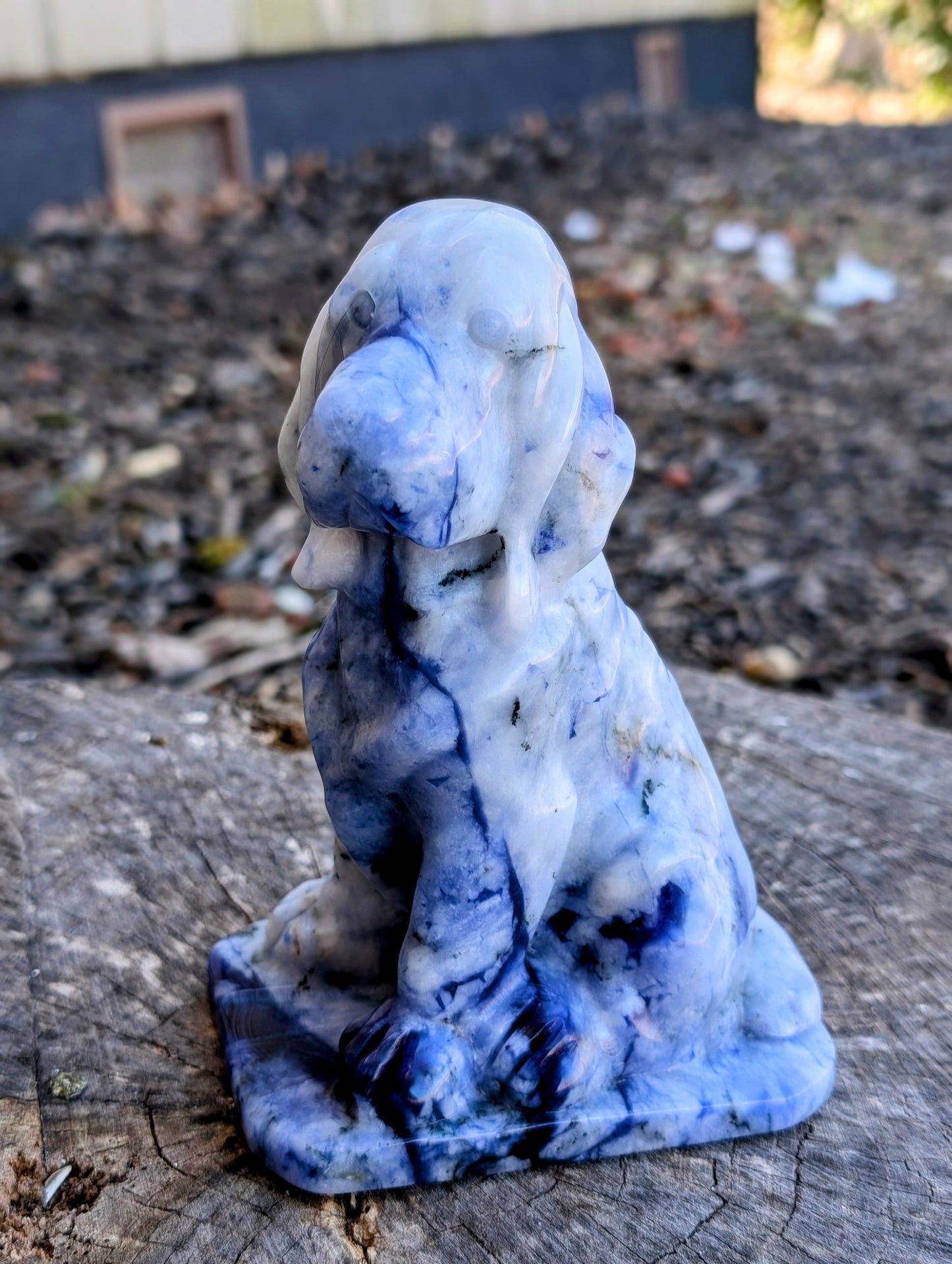 Beautifully Carved Sodalite Dog Statue - UV Reactive!