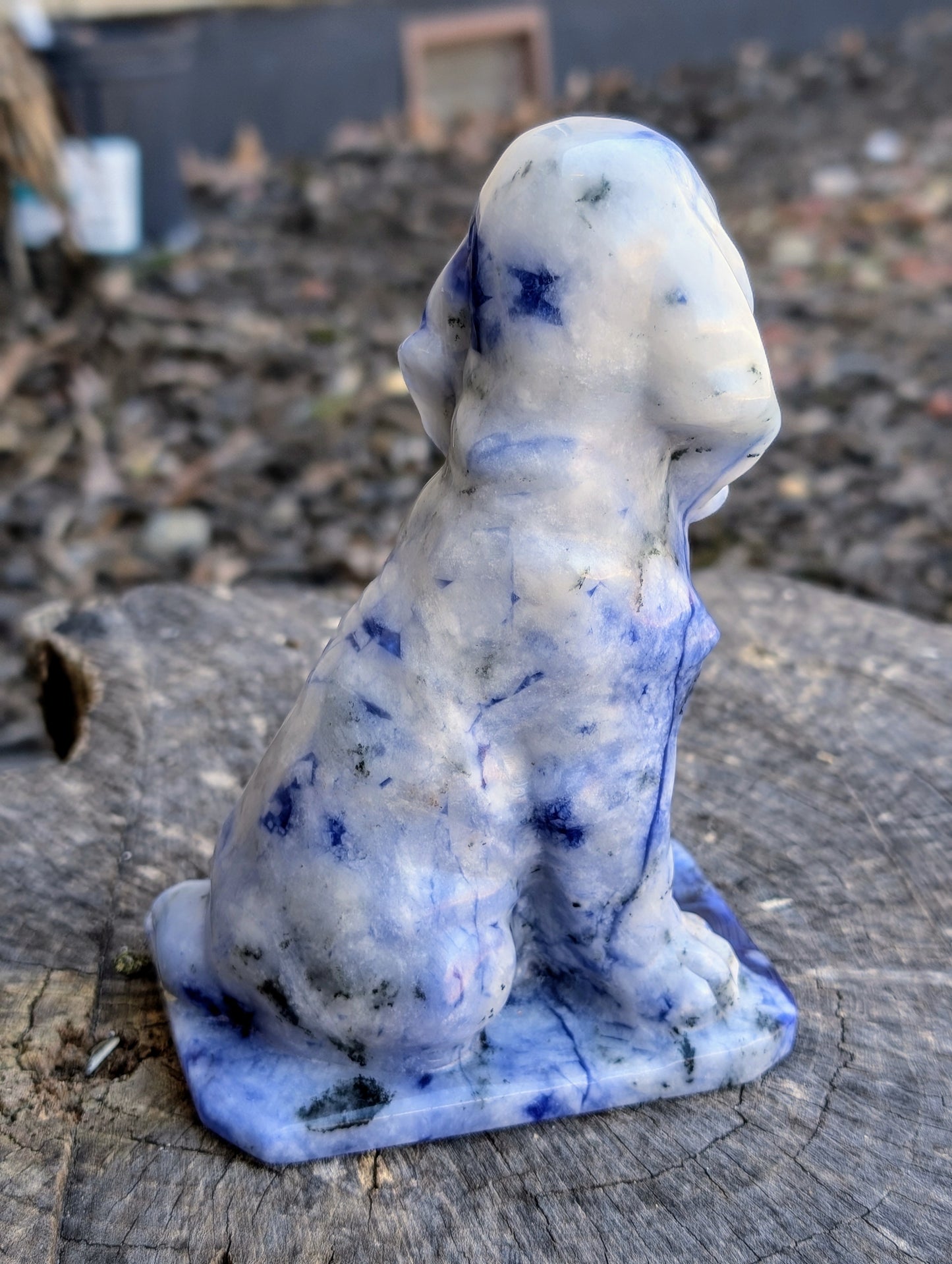 Beautifully Carved Sodalite Dog Statue - UV Reactive!