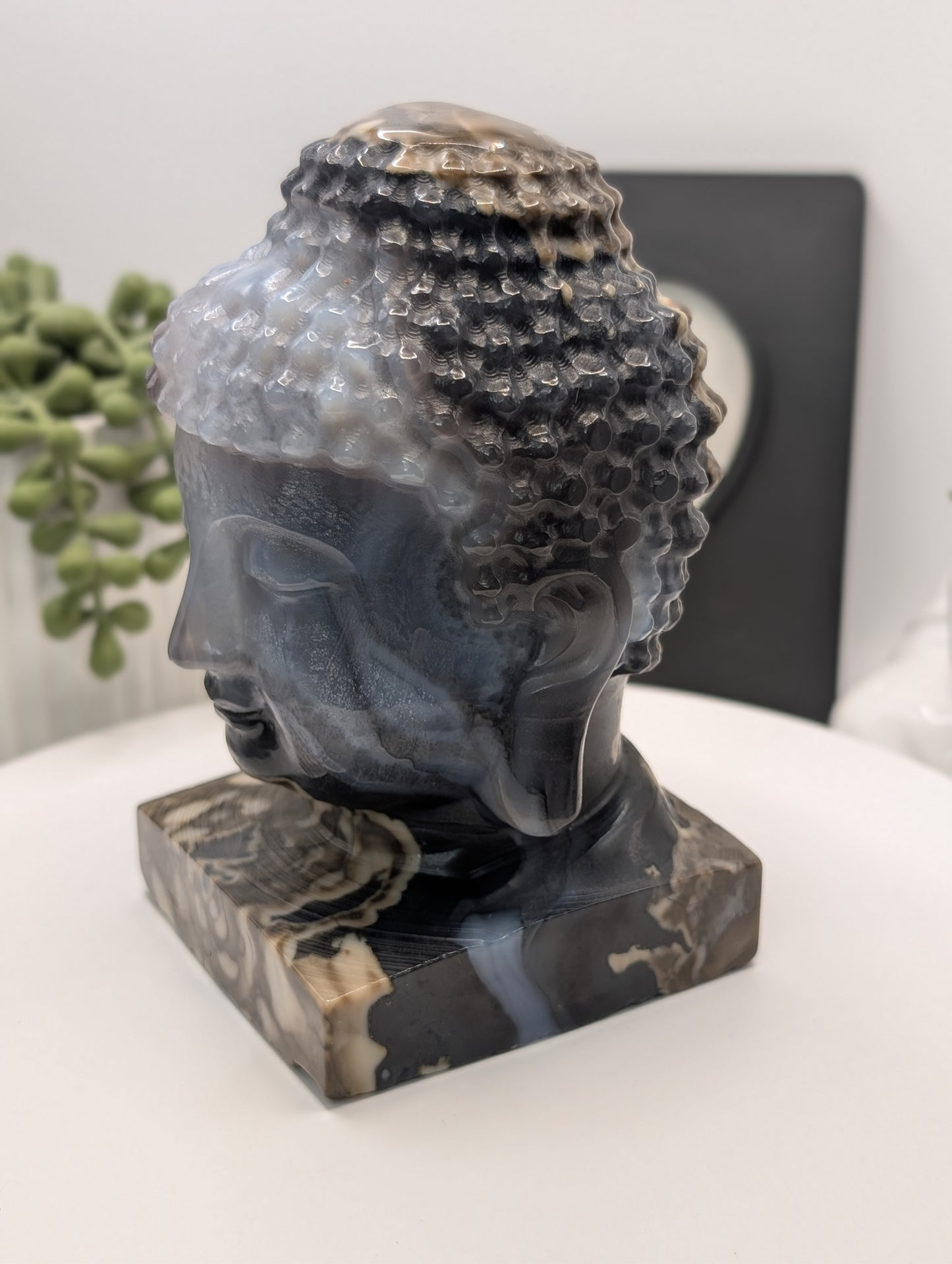 Volcano Agate Buddha Bust Carving - Huge Statement Piece! Excellent UV Reaction!