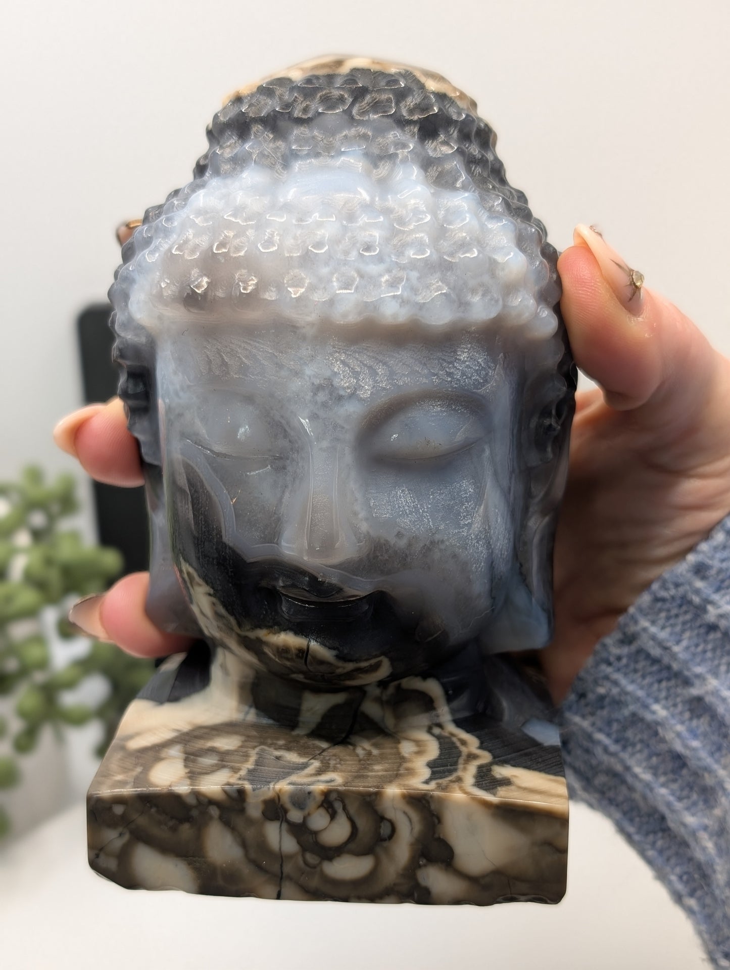 Volcano Agate Buddha Bust Carving - Huge Statement Piece! Excellent UV Reaction!
