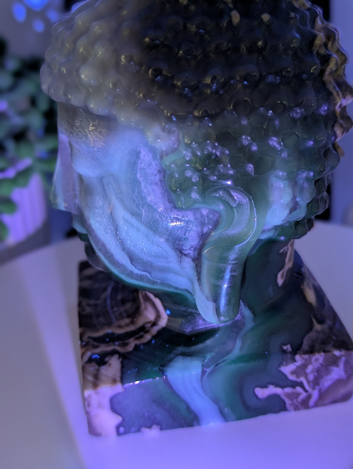 Volcano Agate Buddha Bust Carving - Huge Statement Piece! Excellent UV Reaction!