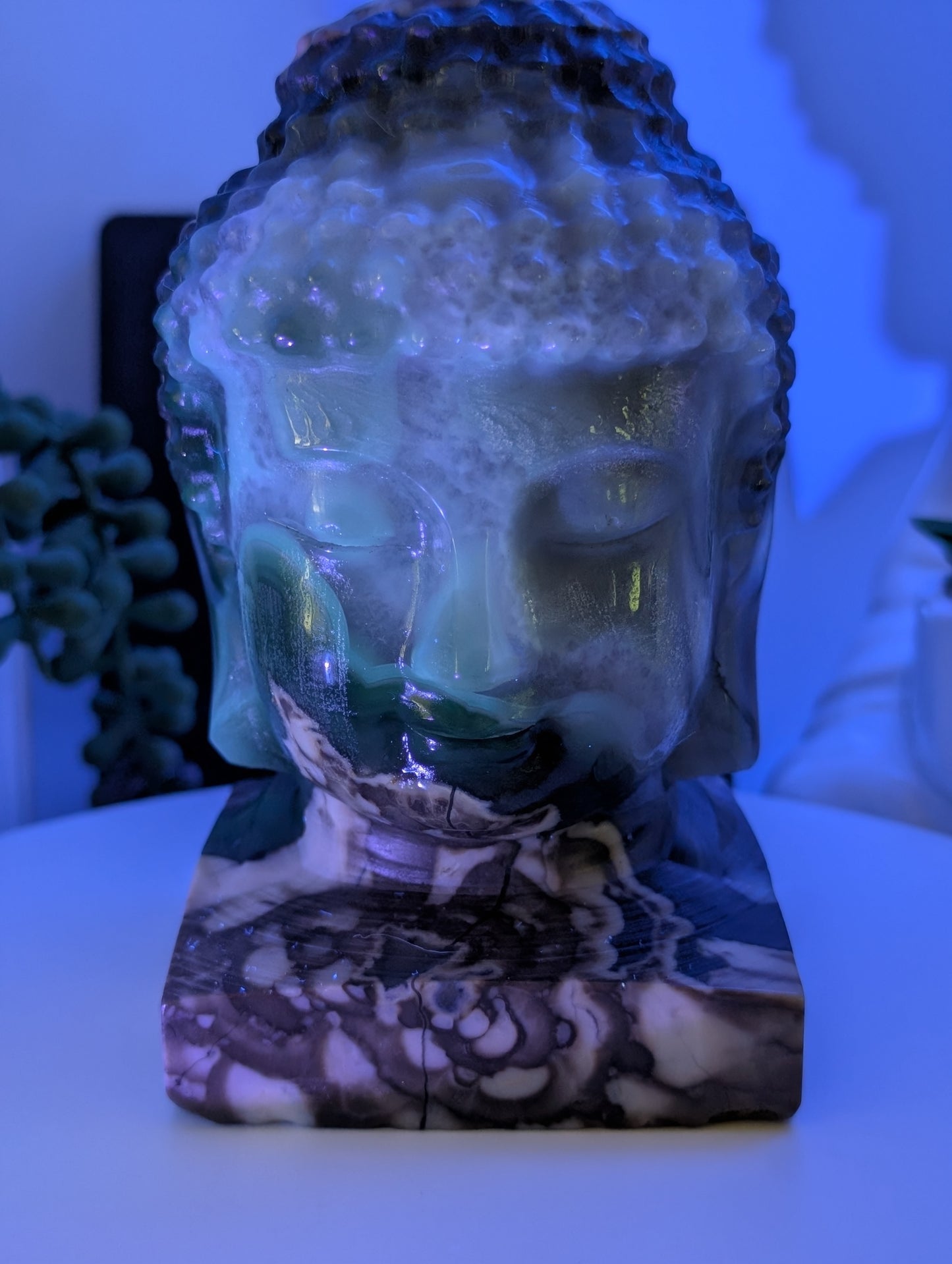 Volcano Agate Buddha Bust Carving - Huge Statement Piece! Excellent UV Reaction!