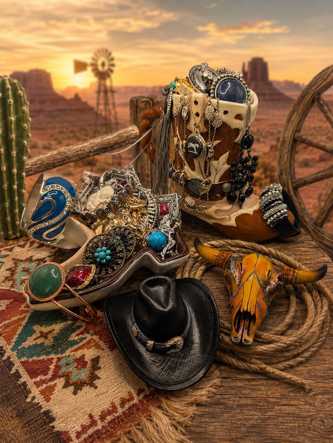 Western Jewelry Boot & Trinket Dish Duo