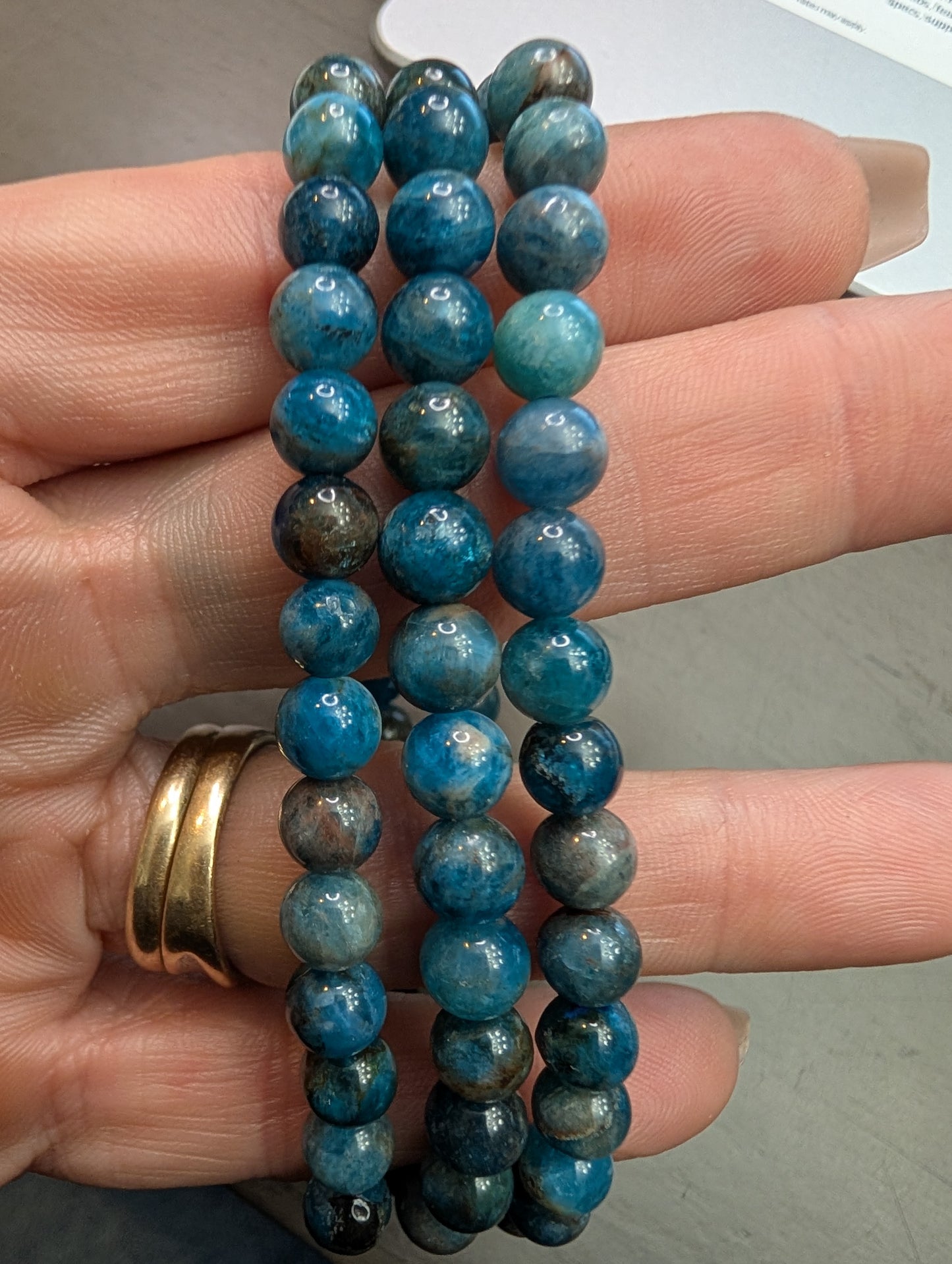 Blue Apatite 6mm Beaded Bracelet