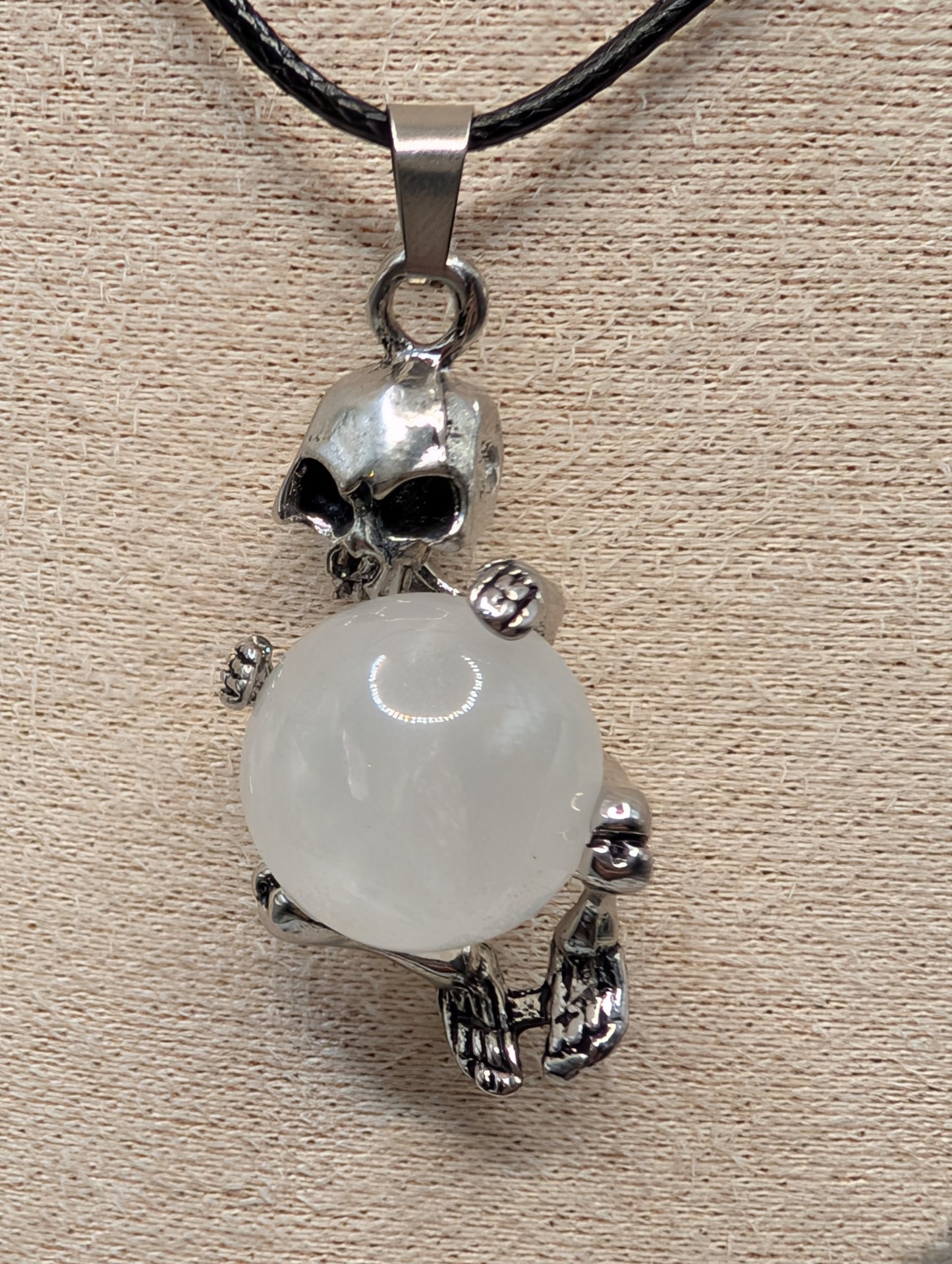 Silver Skeleton Crystal Sphere Pendants - Natural Stone Necklace