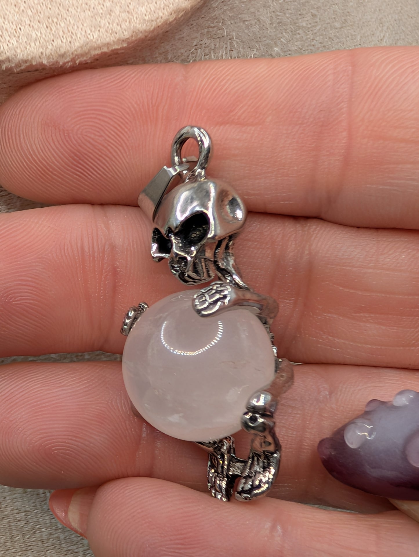 Silver Skeleton Crystal Sphere Pendants - Natural Stone Necklace