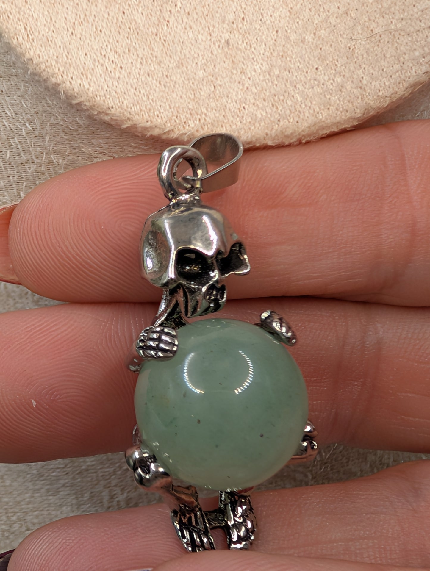 Silver Skeleton Crystal Sphere Pendants - Natural Stone Necklace