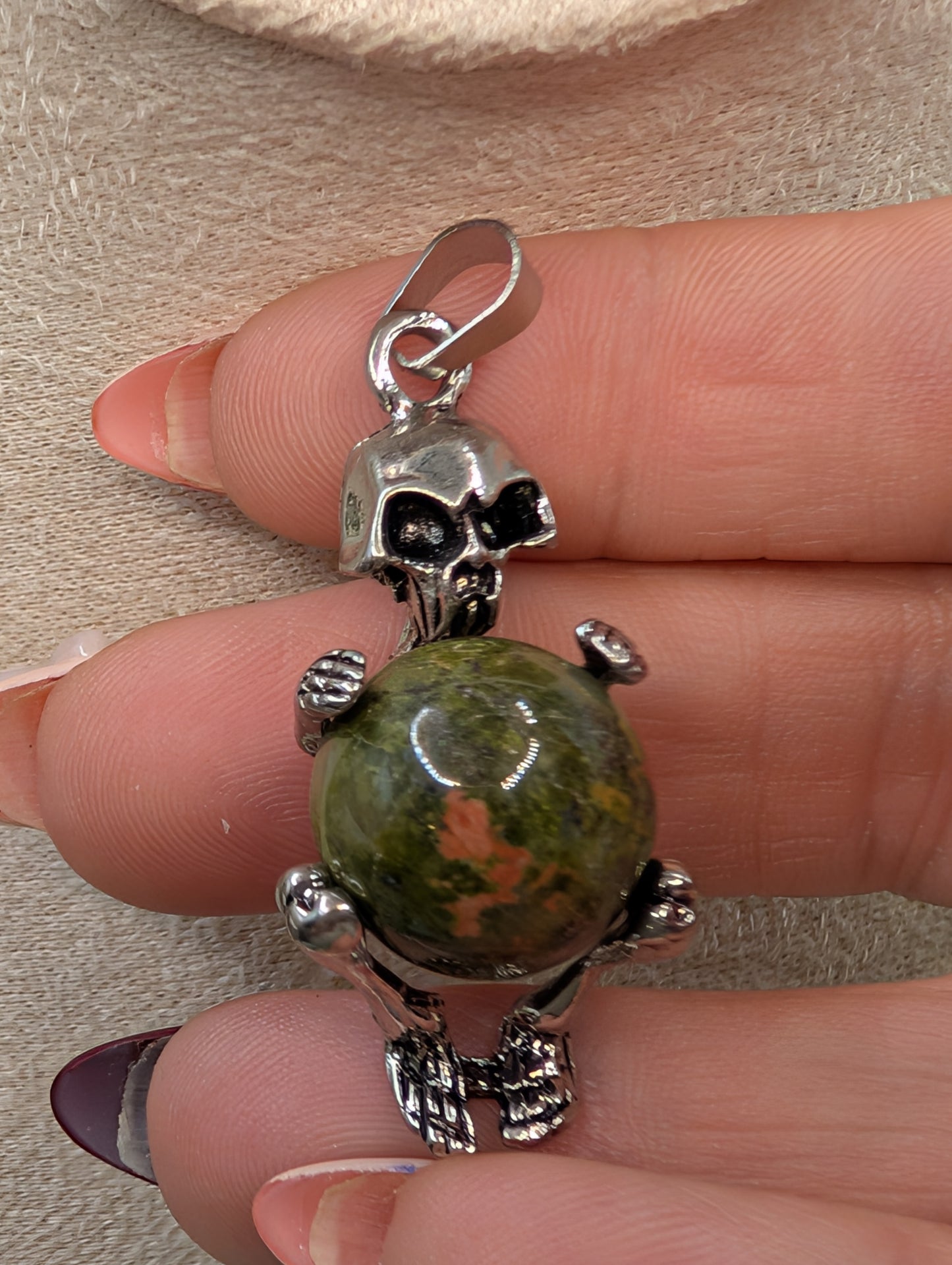 Silver Skeleton Crystal Sphere Pendants - Natural Stone Necklace