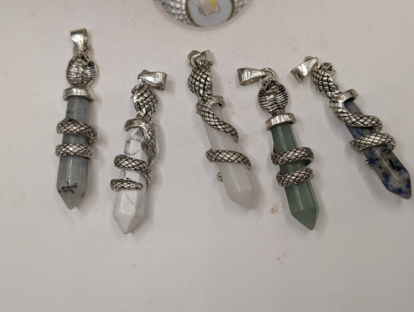 Silver Snake Wrapped Crystal Point Pendants – Gemstone Necklace