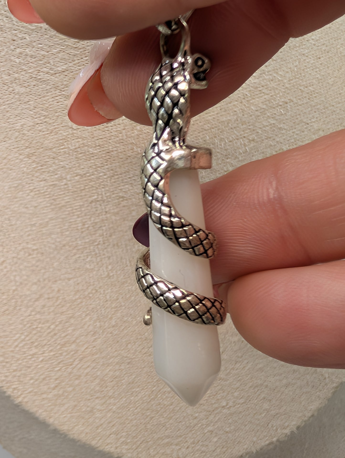 Silver Snake Wrapped Crystal Point Pendants – Gemstone Necklace