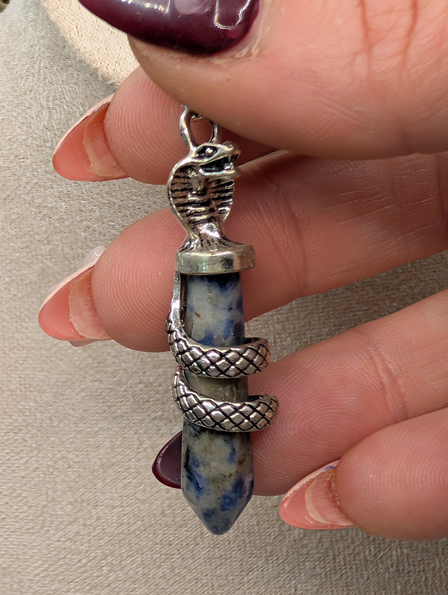 Silver Snake Wrapped Crystal Point Pendants – Gemstone Necklace