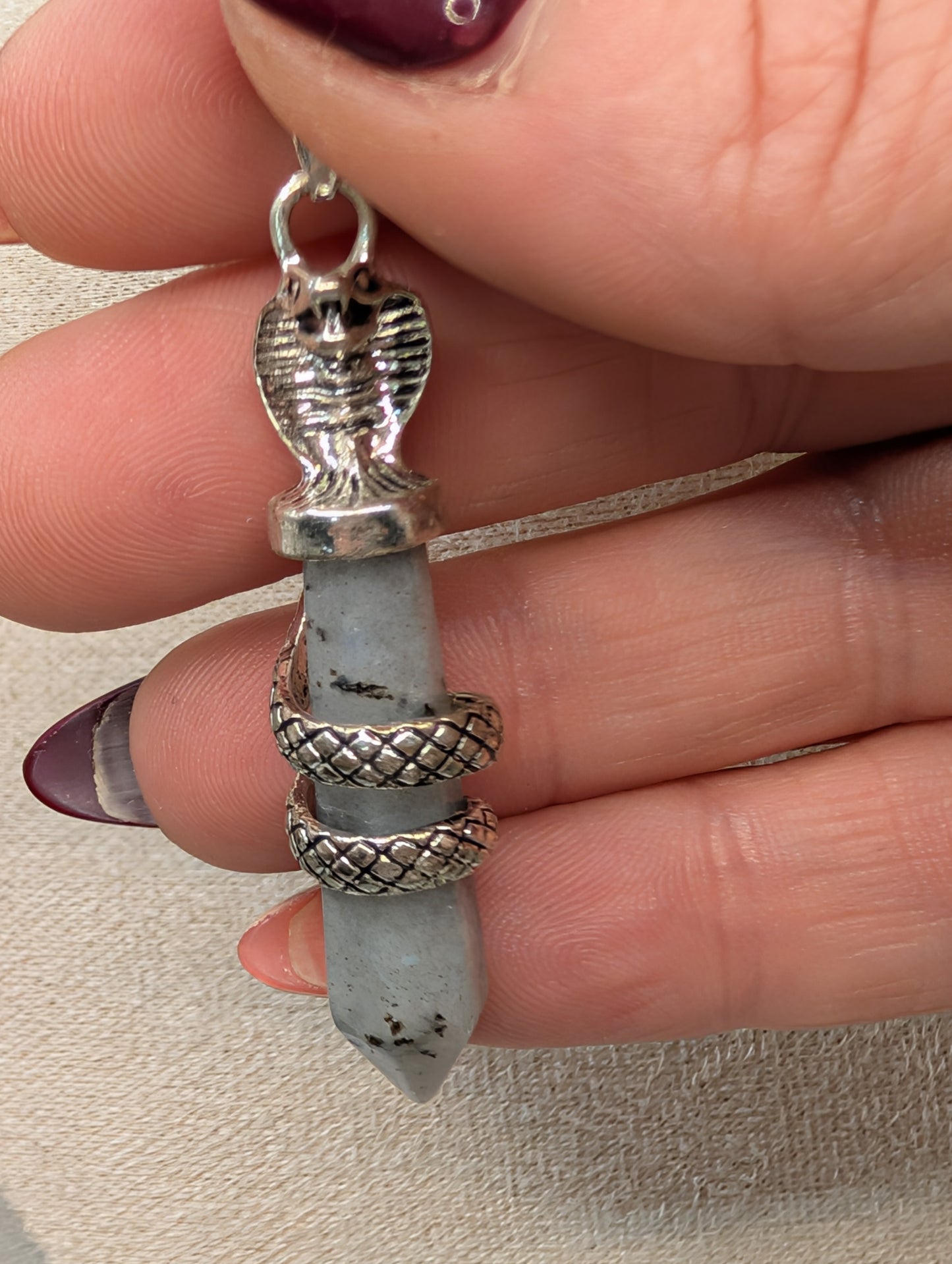 Silver Snake Wrapped Crystal Point Pendants – Gemstone Necklace