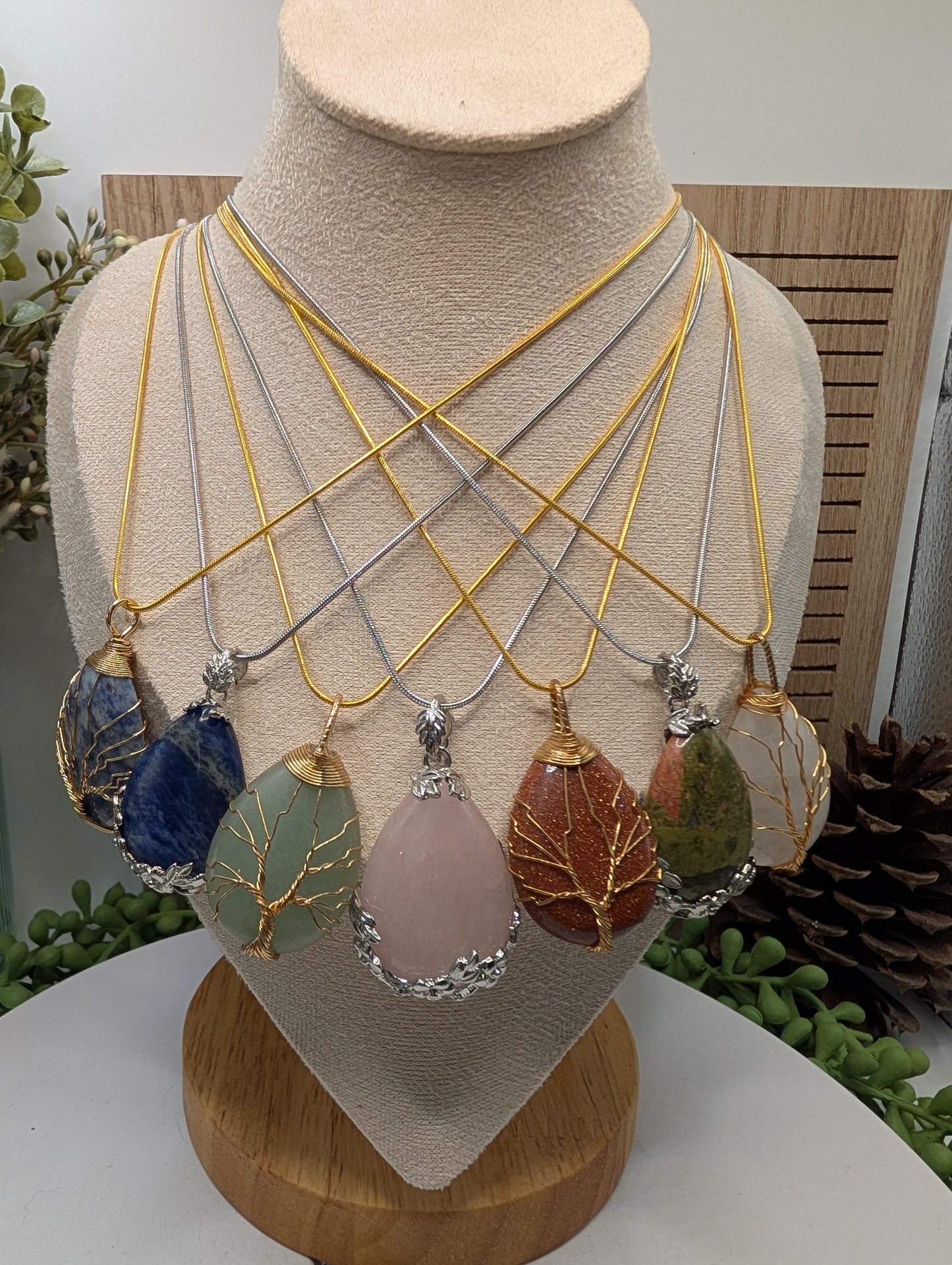 Wire Wrapped Tree of Life Crystal Stone Pendant β Gemstone Necklace
