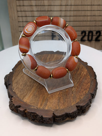 Gobi Agate 13mm Barrel Beaded Bracelet - Red (Dyed)