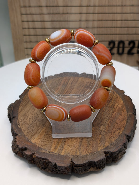 Gobi Agate 13mm Barrel Beaded Bracelet - Red (Dyed)