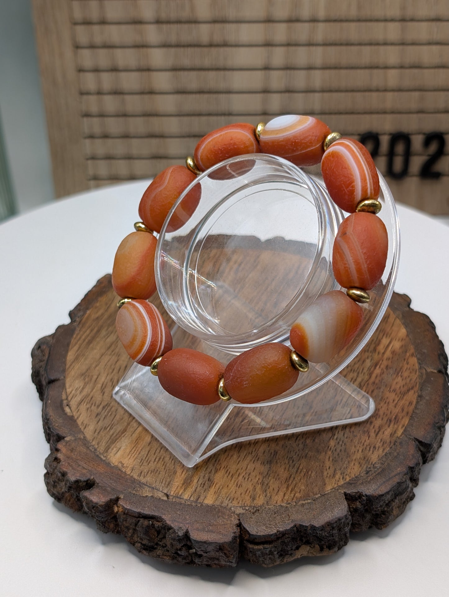 Gobi Agate 13mm Barrel Beaded Bracelet - Red (Dyed)