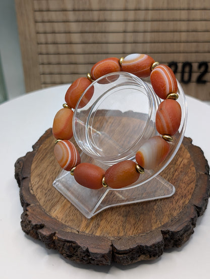Gobi Agate 13mm Barrel Beaded Bracelet - Red (Dyed)