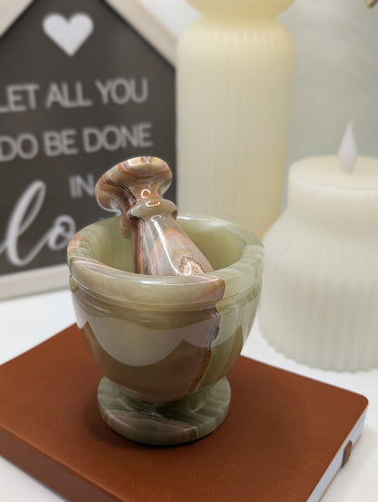 Afghan Jade Mortar & Pestle Sets (Green Banded Calcite aka Marbled Onyx)