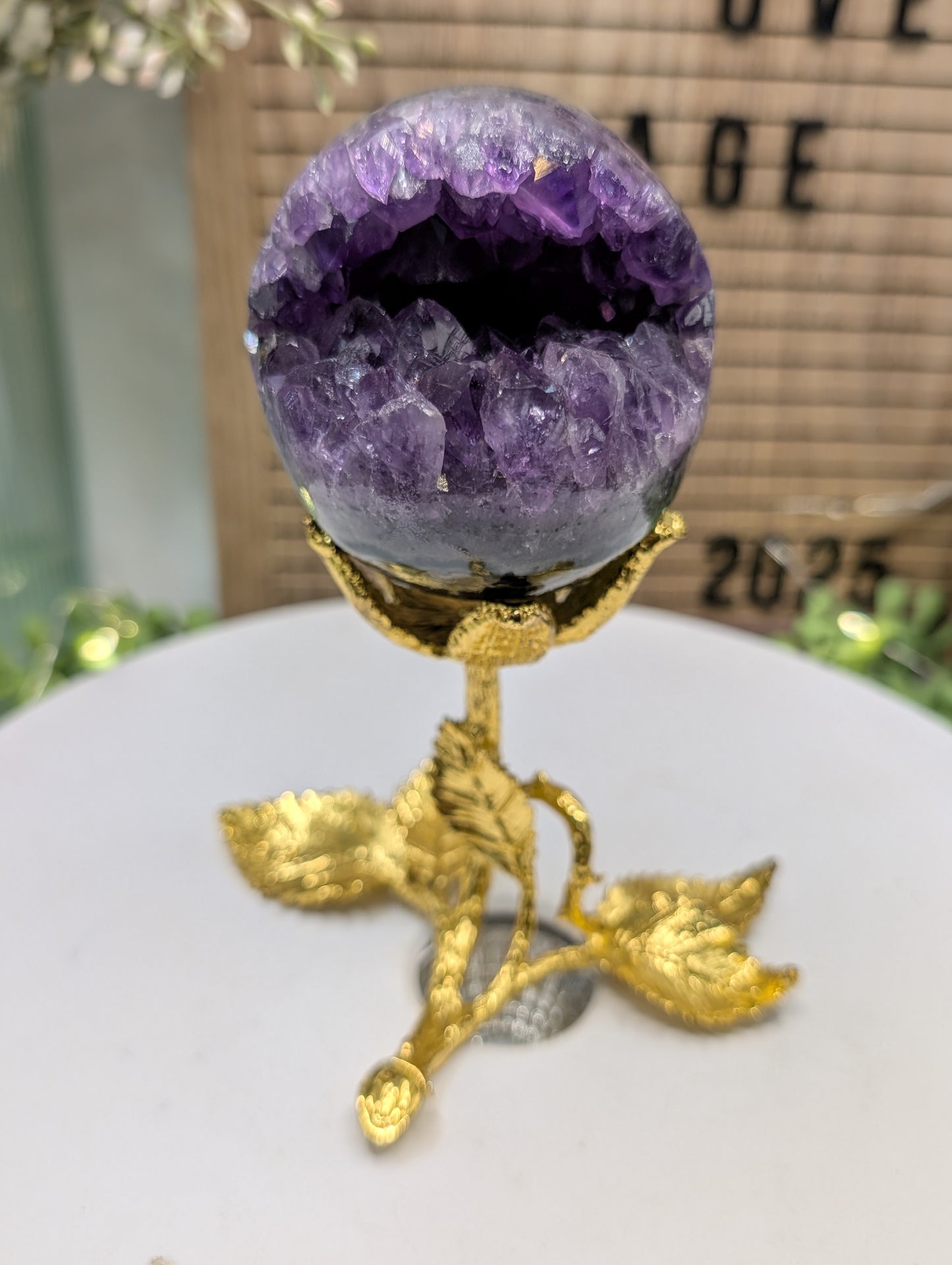Amethyst Open Smile Geode With Stand Set