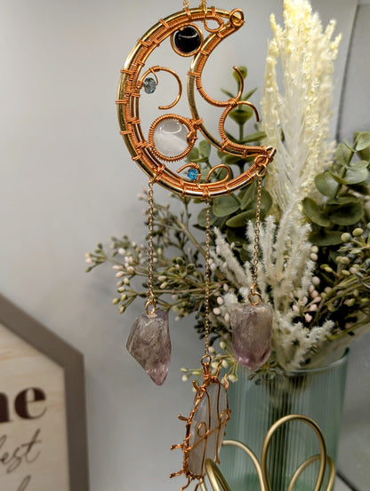 Ametrine Copper Wire Moon Suncatcher