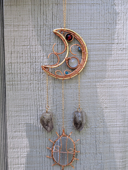 Ametrine Copper Wire Moon Suncatcher