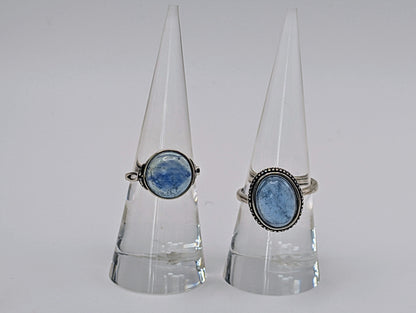 Two adjustable Aquamarine rings with round and oval blue stones set in 925 sterling silver