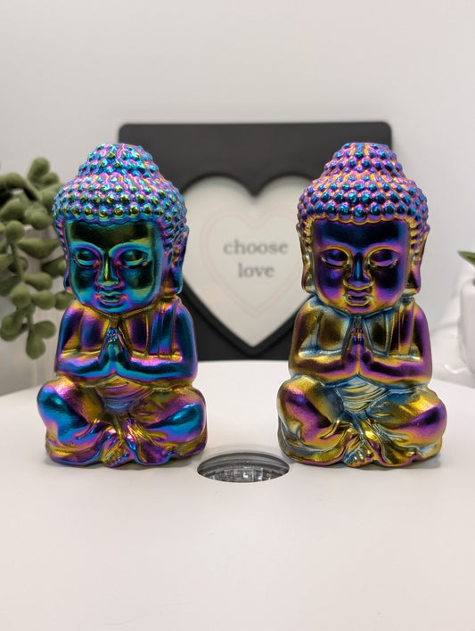 Titanium Aura Quartz Buddha Statue - Beautiful Rainbow of Colors!