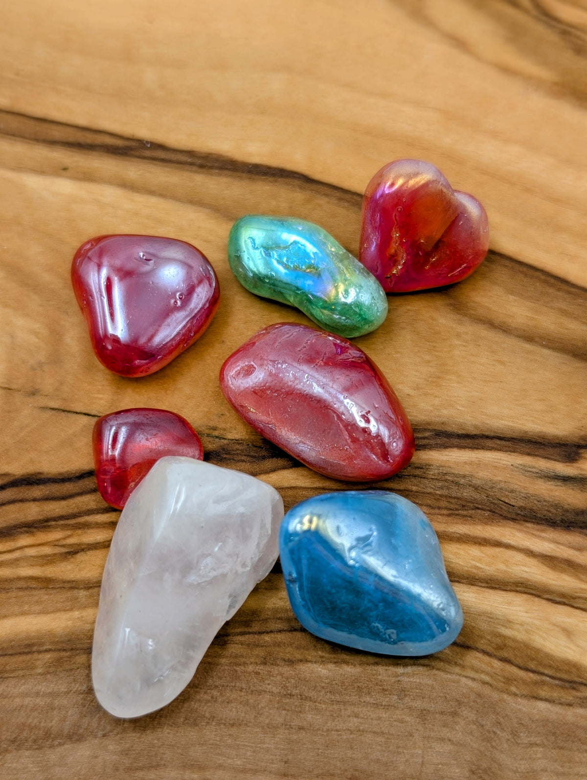 Medium Aura Quartz tumbles with polished iridescent pink blue green and rainbow finishes
