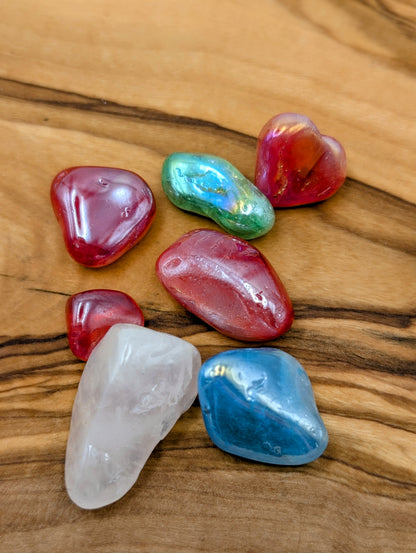 Medium Aura Quartz tumbles with polished iridescent pink blue green and rainbow finishes