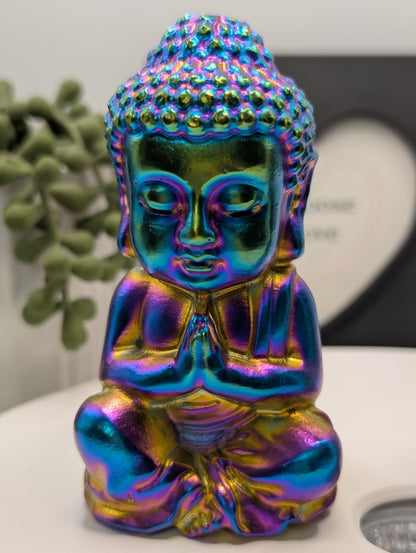 Titanium Aura Quartz Buddha Statue - Beautiful Rainbow of Colors!