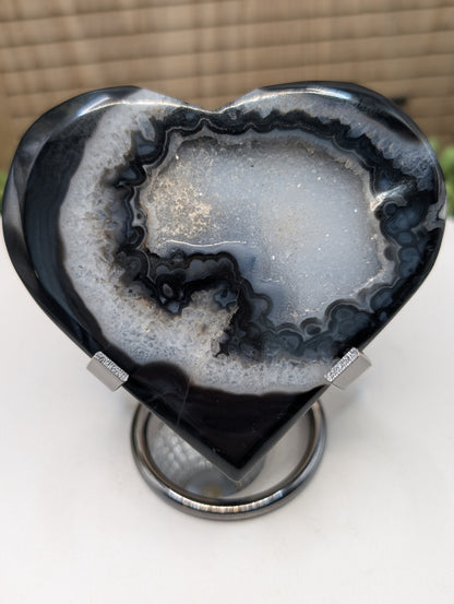 Black Lace Agate Druzy Heart
